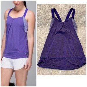 Lululemon No Limits Tank Top Size 4 Purple Stripe Attached Bra Yoga Shirt Small